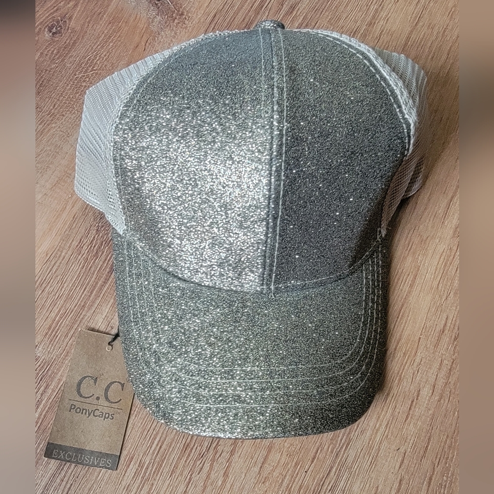 NWT CC Criss-Croos Pony Cap in Gold Glitter